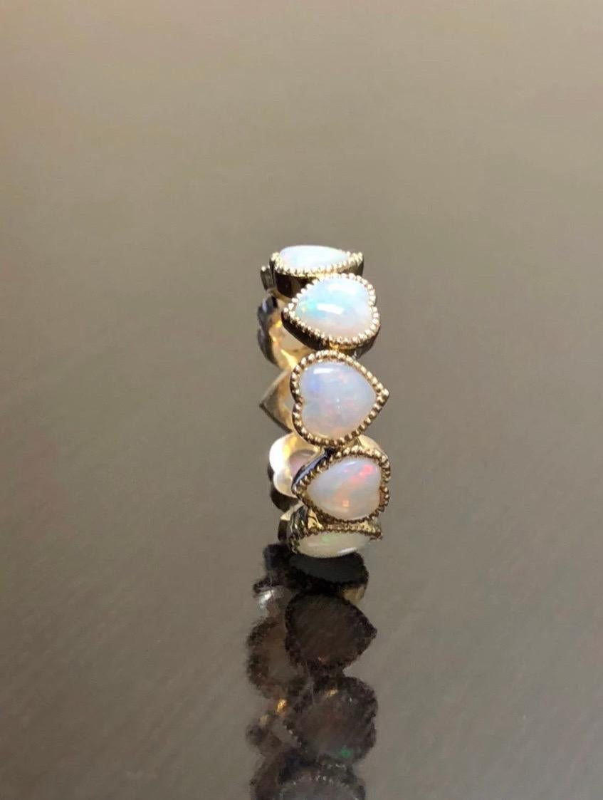 18K Yellow Gold Eternity Australian Heart Shape Opal Engagement Band In New Condition For Sale In Los Angeles, CA