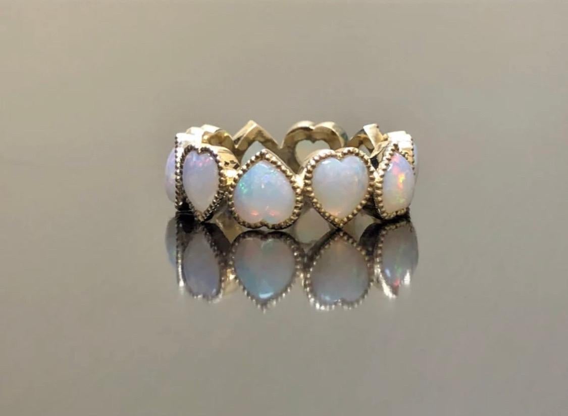 Women's 18K Yellow Gold Eternity Australian Heart Shape Opal Engagement Band For Sale