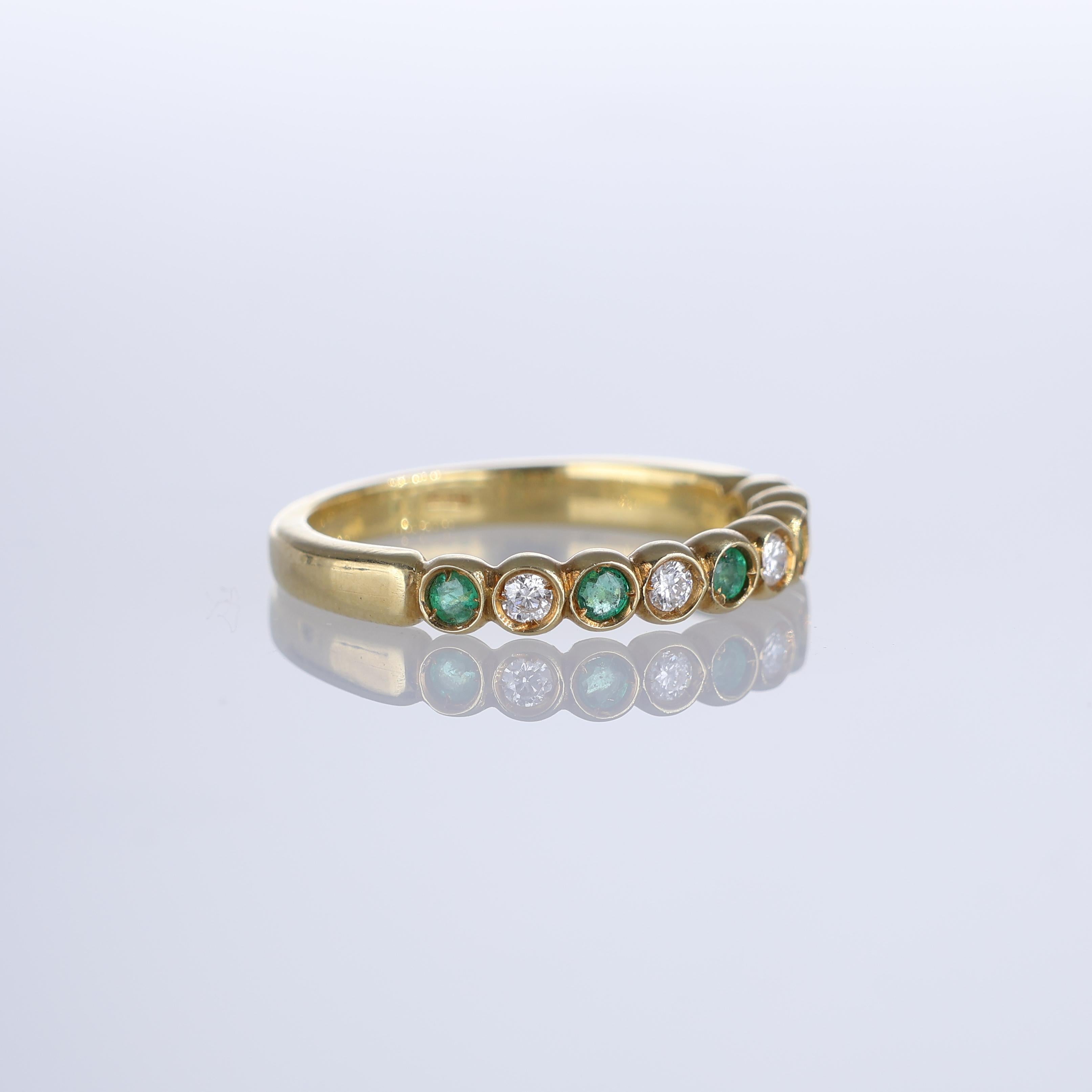 Marquise Cut 18k Yellow Gold Eternity Band with Emeralds and Diamonds For Sale