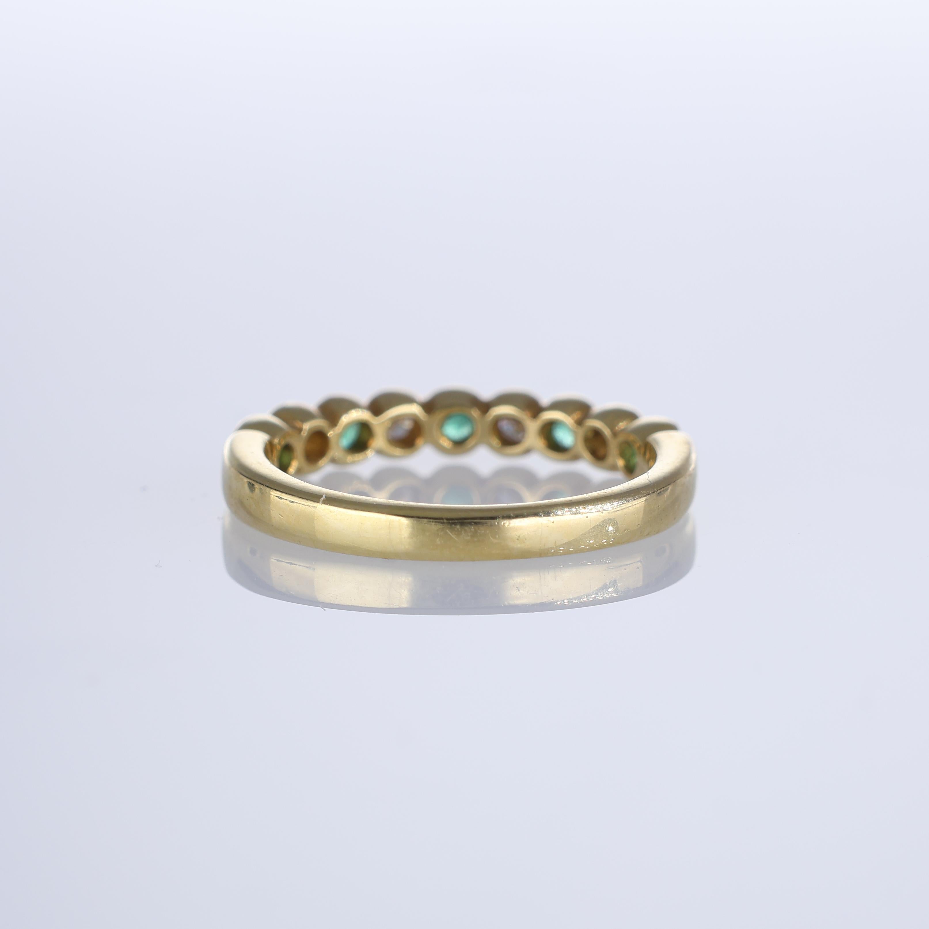 Women's or Men's 18k Yellow Gold Eternity Band with Emeralds and Diamonds For Sale