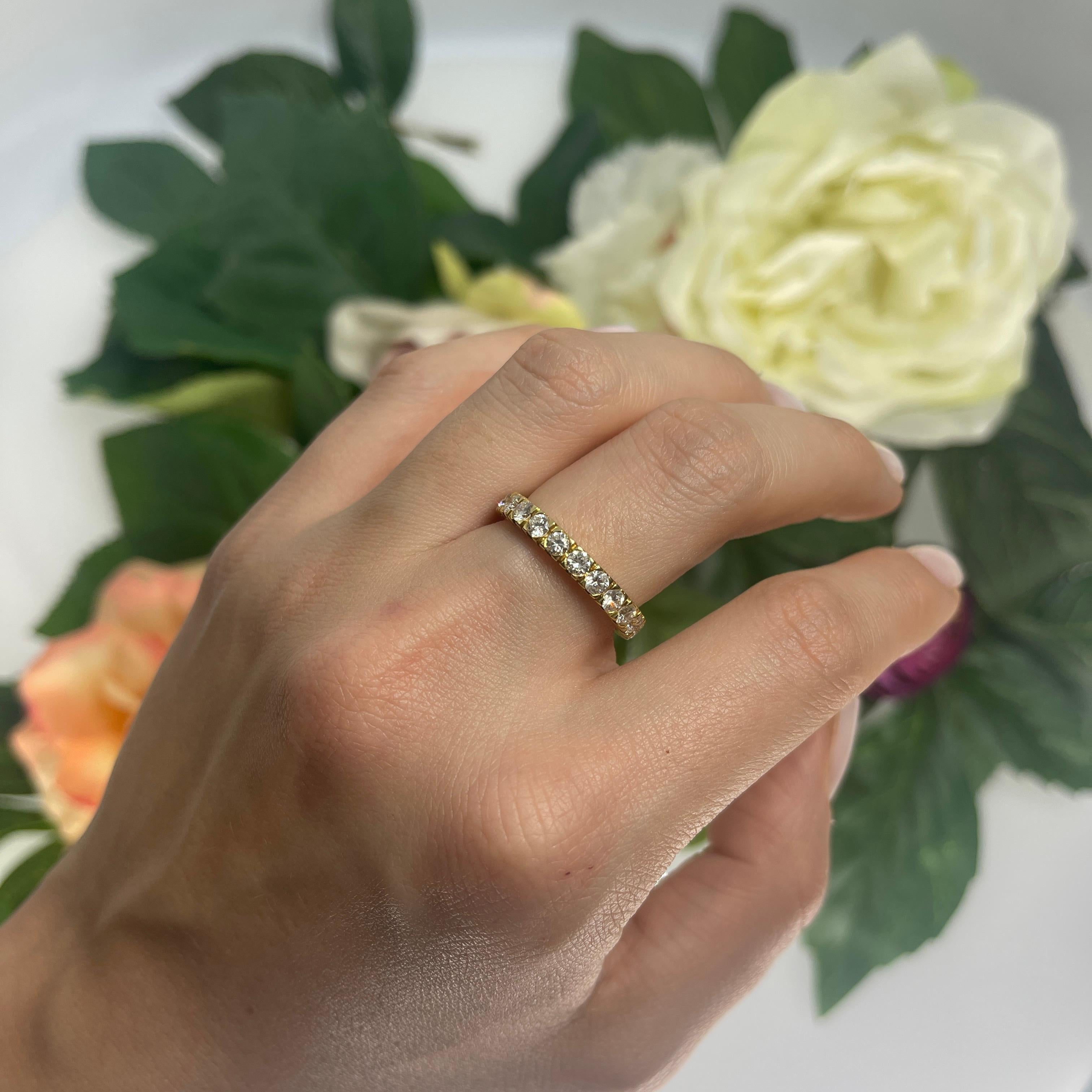 18K Yellow Gold Eternity Band with Natural Round Brilliant Diamonds For Sale 1