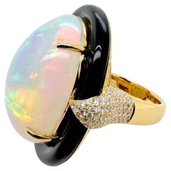 18k Yellow Gold Ethiopian Opal Diamond Ring