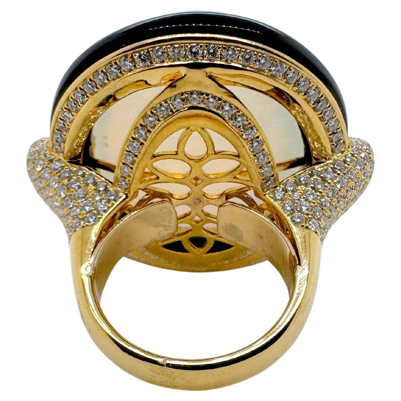 18k Yellow Gold Ethiopian Opal Diamond Ring (Zeitgenössisch) im Angebot