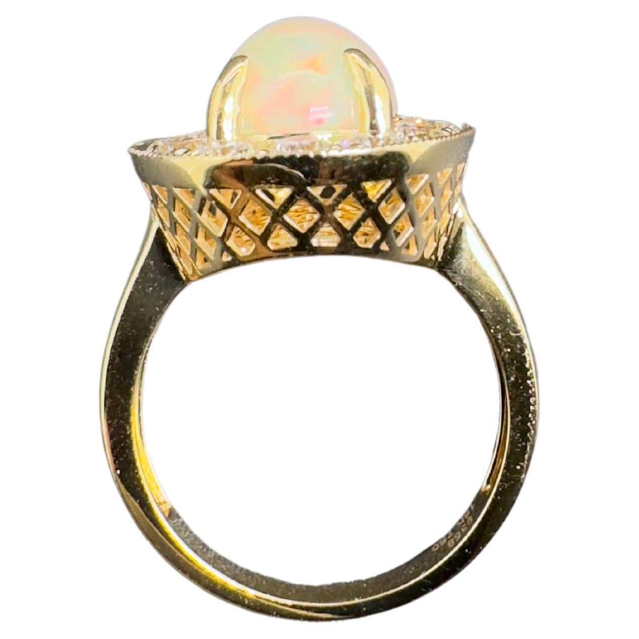 18k Yellow Gold Ethiopian Opal Ring with Diamonds In New Condition For Sale In Carrollton, TX