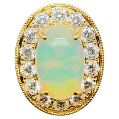 18k Yellow Gold Ethiopian Opal Ring with Diamonds