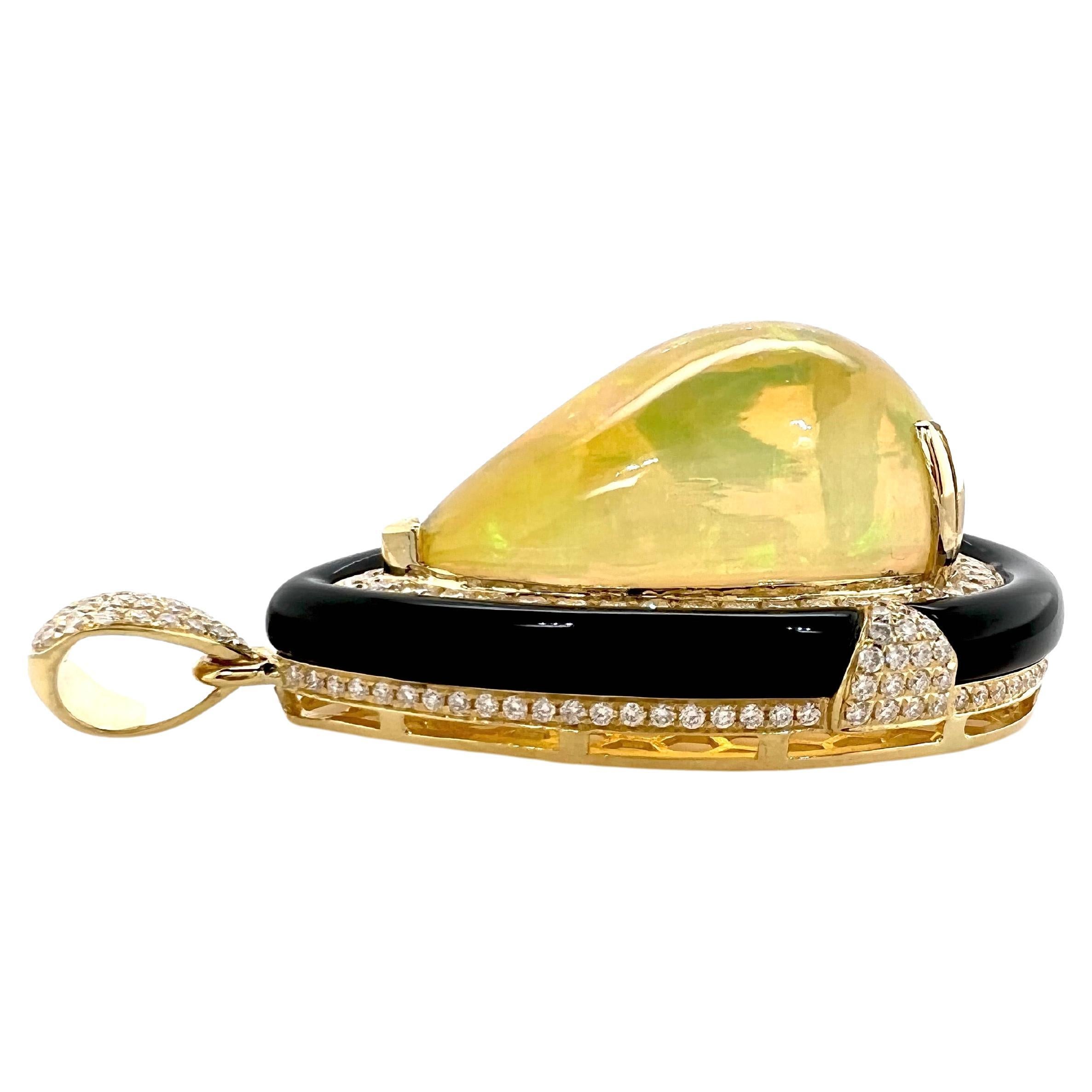 Contemporain Opale éthiopienne en or jaune 18 carats, onyx noir et diamants en vente