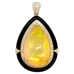 18k Yellow Gold Ethiopian Opal with Black Onyx and Diamonds