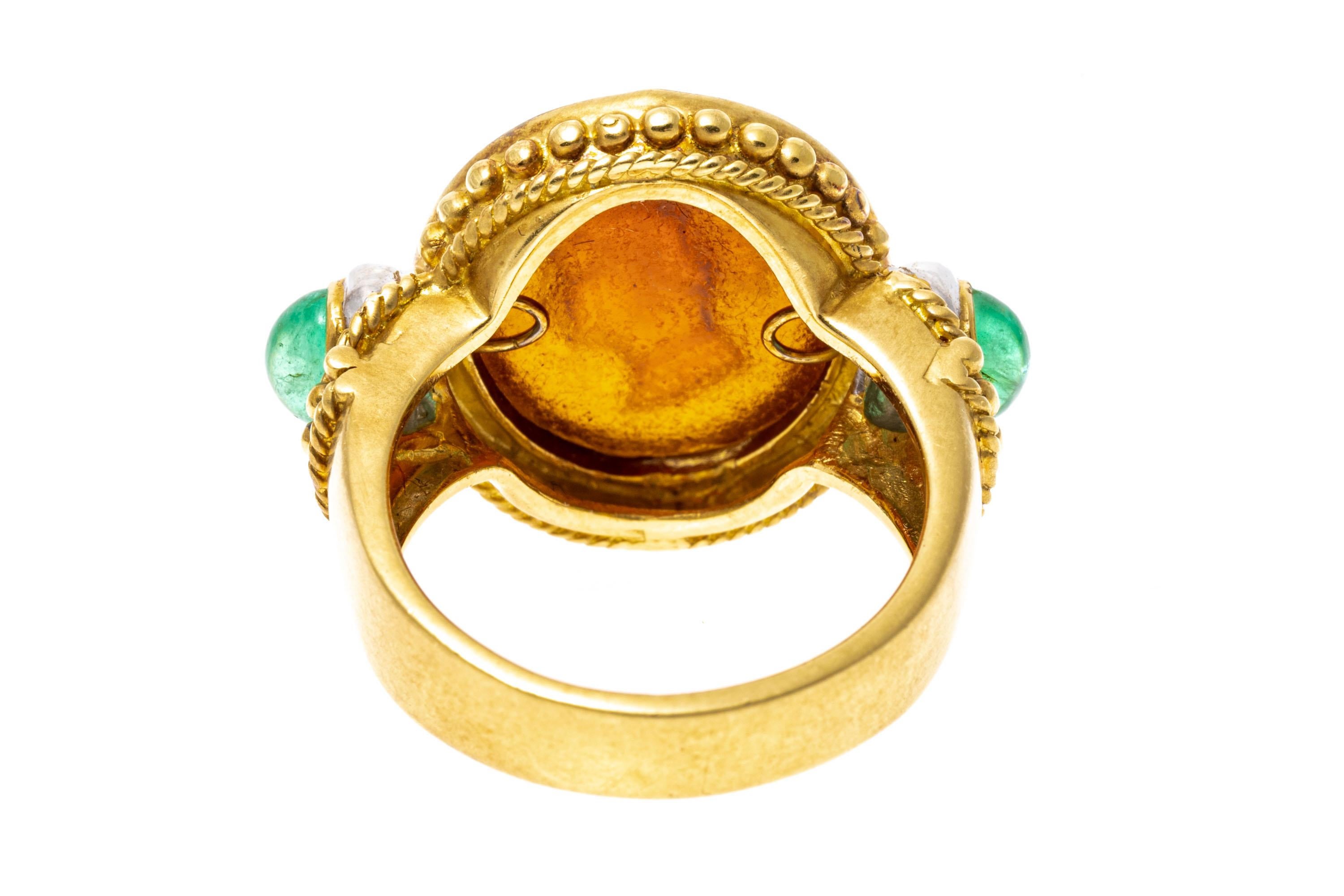 18 Karat Gelbgold Kamee im etruskischen Stil mit Smaragd, Diamant und Meeresglas im Zustand „Gut“ im Angebot in Southport, CT