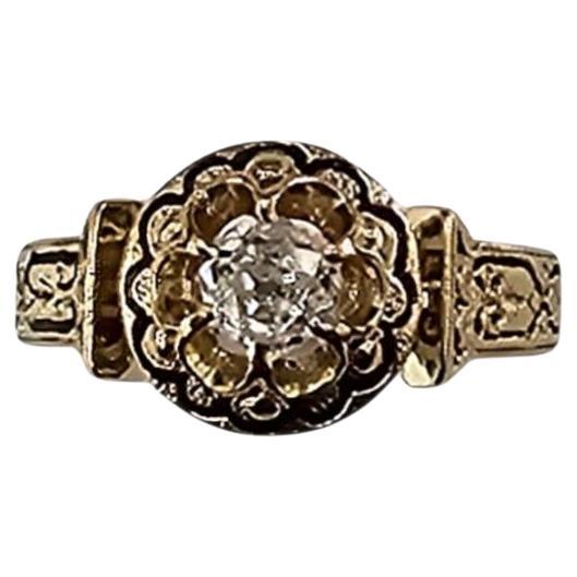 18K Yellow Gold European Cut Diamond Engagement Ring Size 5 #24615