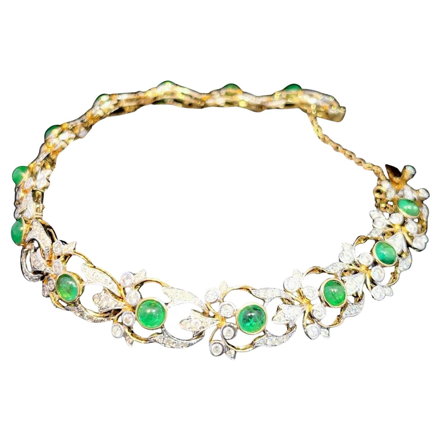 Bracelet exquis en or jaune 18k avec émeraudes et diamants