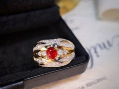 18 Karat Gelbgold Cocktail-Ring mit Taubenblut-Rubin-Diamant