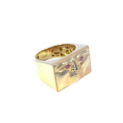 18k Yellow Gold Face Ring with Pink Diamond Eyes