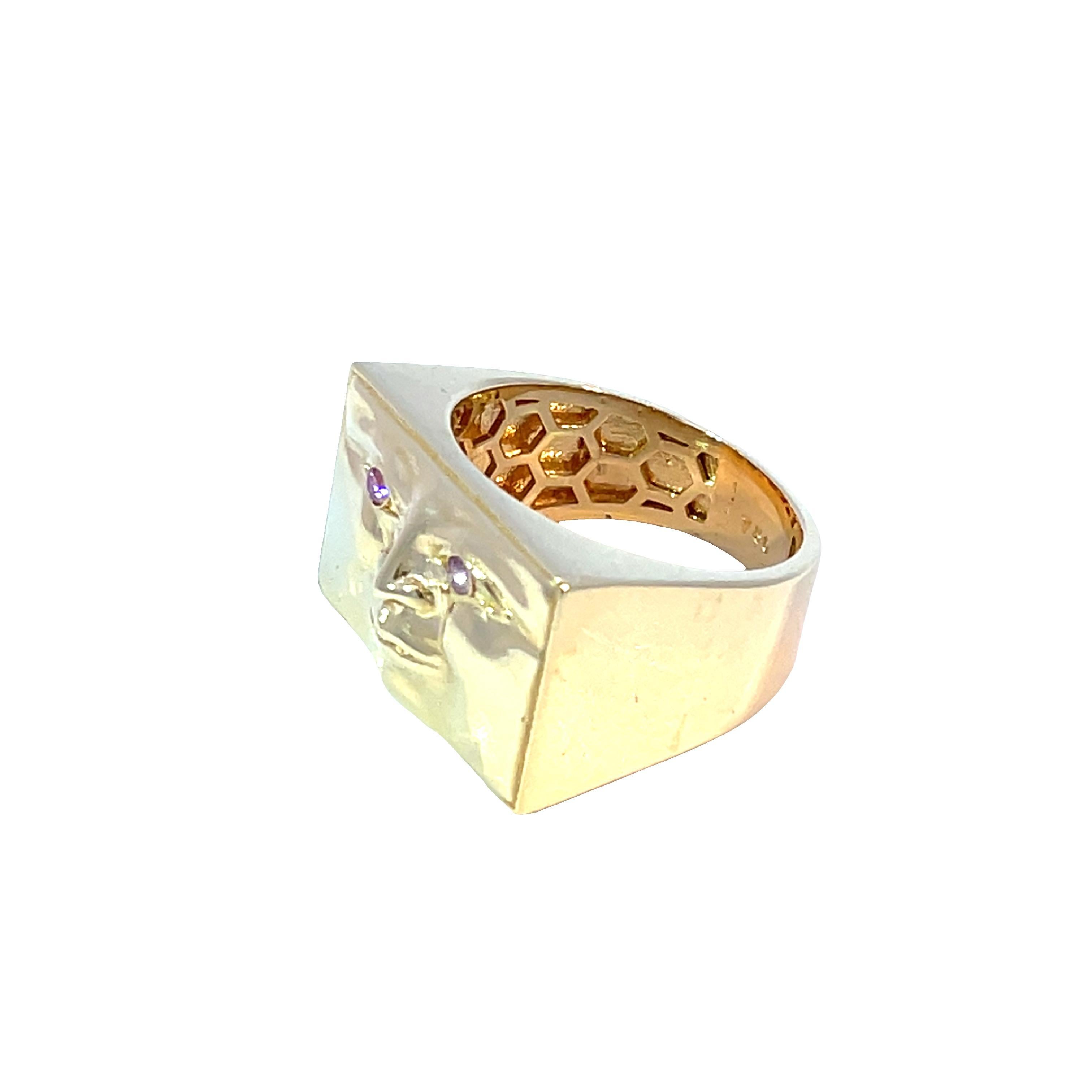 Taglio misto Anello viso in oro giallo 18k con occhi in Pink Diamond in vendita