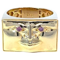 Anello viso in oro giallo 18k con occhi in Pink Diamond