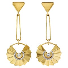 18K Yellow Gold Fan Diamond Drop Earrings