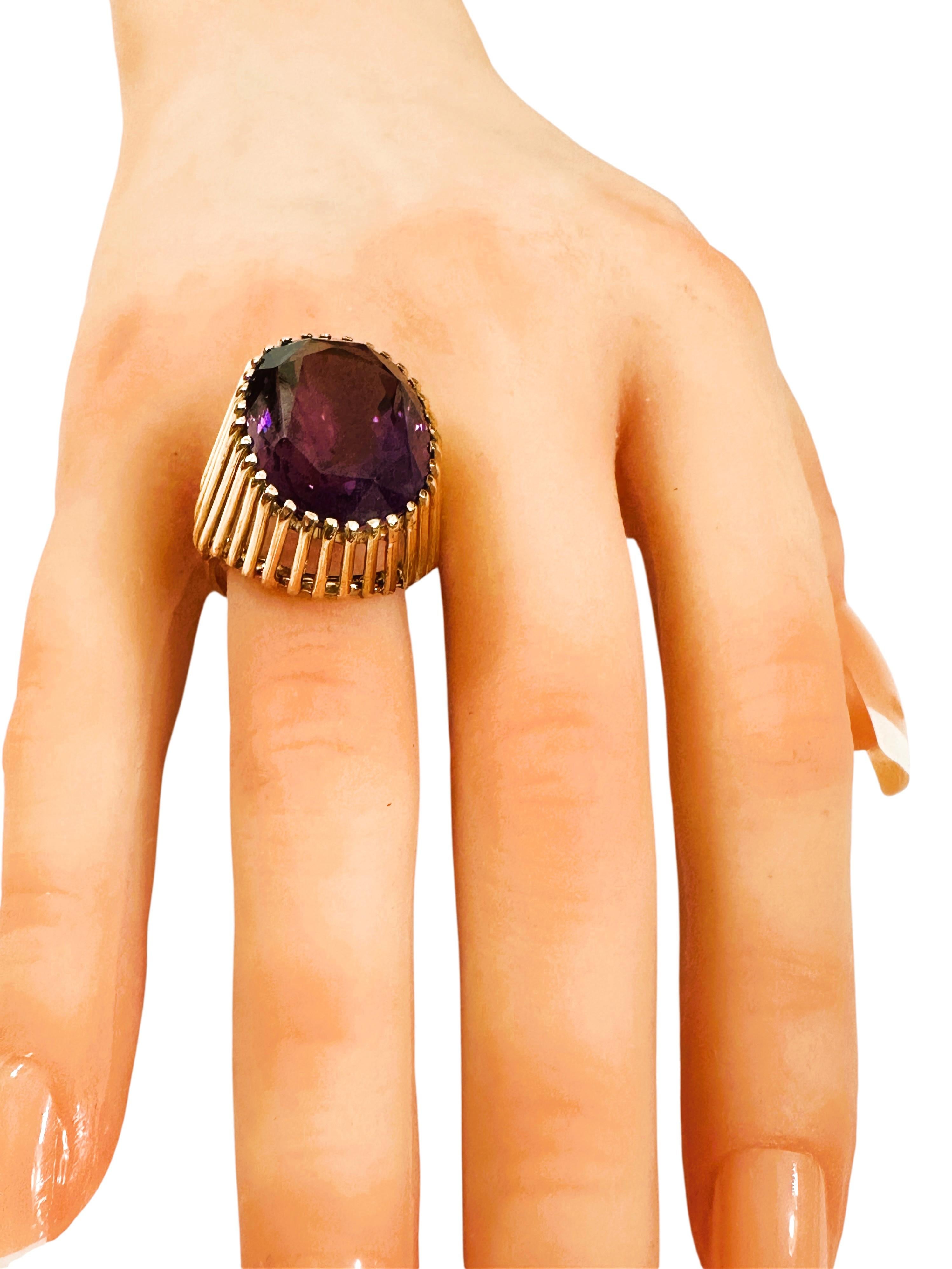 Anello solitario con ametista da 26 carati in oro giallo 18 carati, misura 6,5 in vendita 4