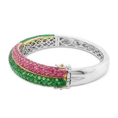 18K Yellow Gold Fancy Dessert Bangle Tsavorite White Diamond Pink Sapphire