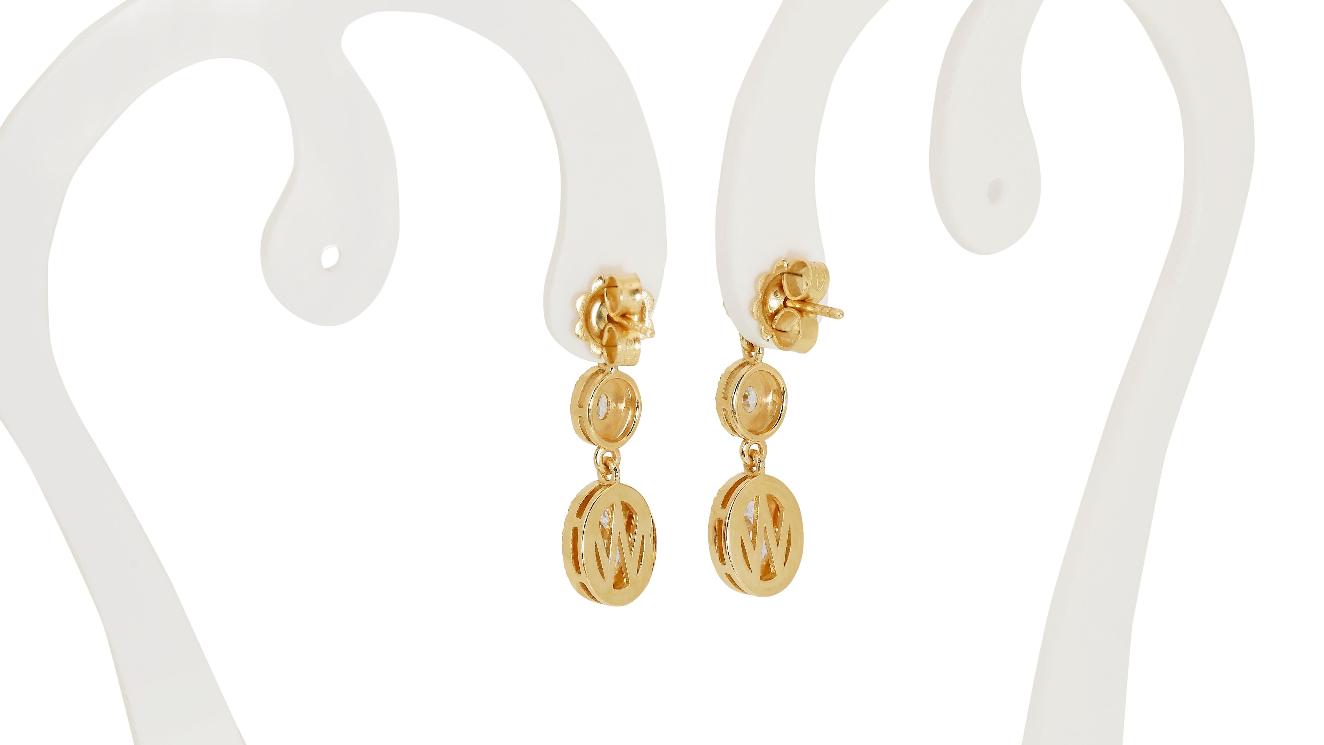 18k Yellow Gold Fancy Drop Earrings w/ 2.18 Carat Natural Diamonds IGI Cert For Sale 3