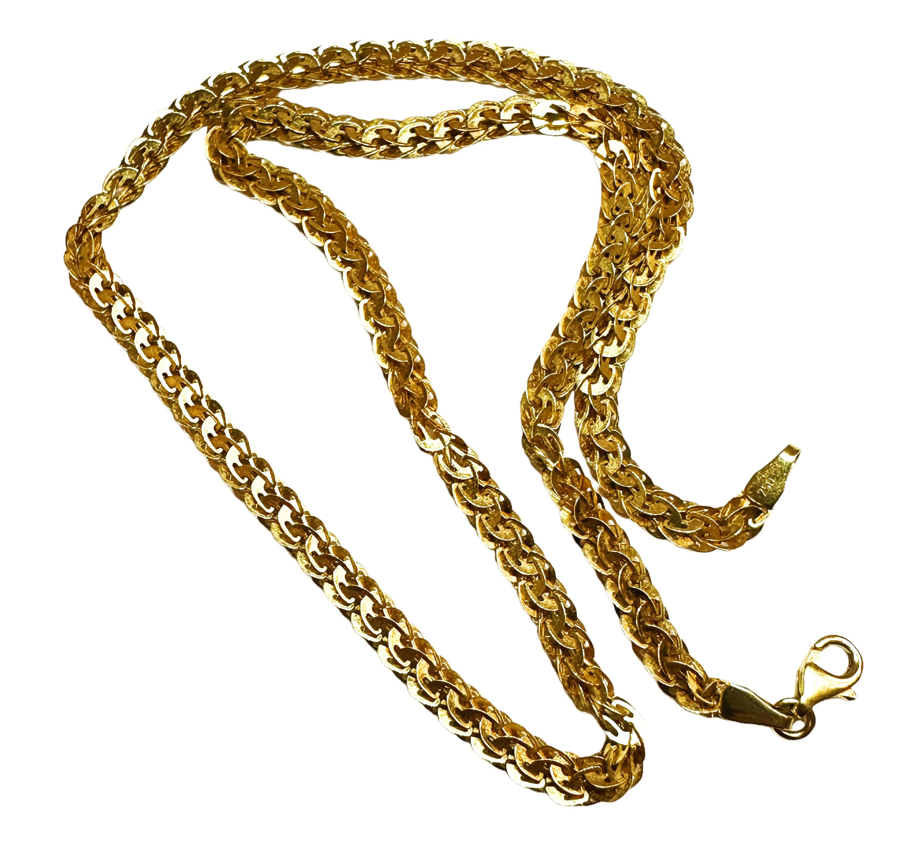 18K Yellow Gold Fancy Link Necklace Chain 16.5 Inches For Sale 1