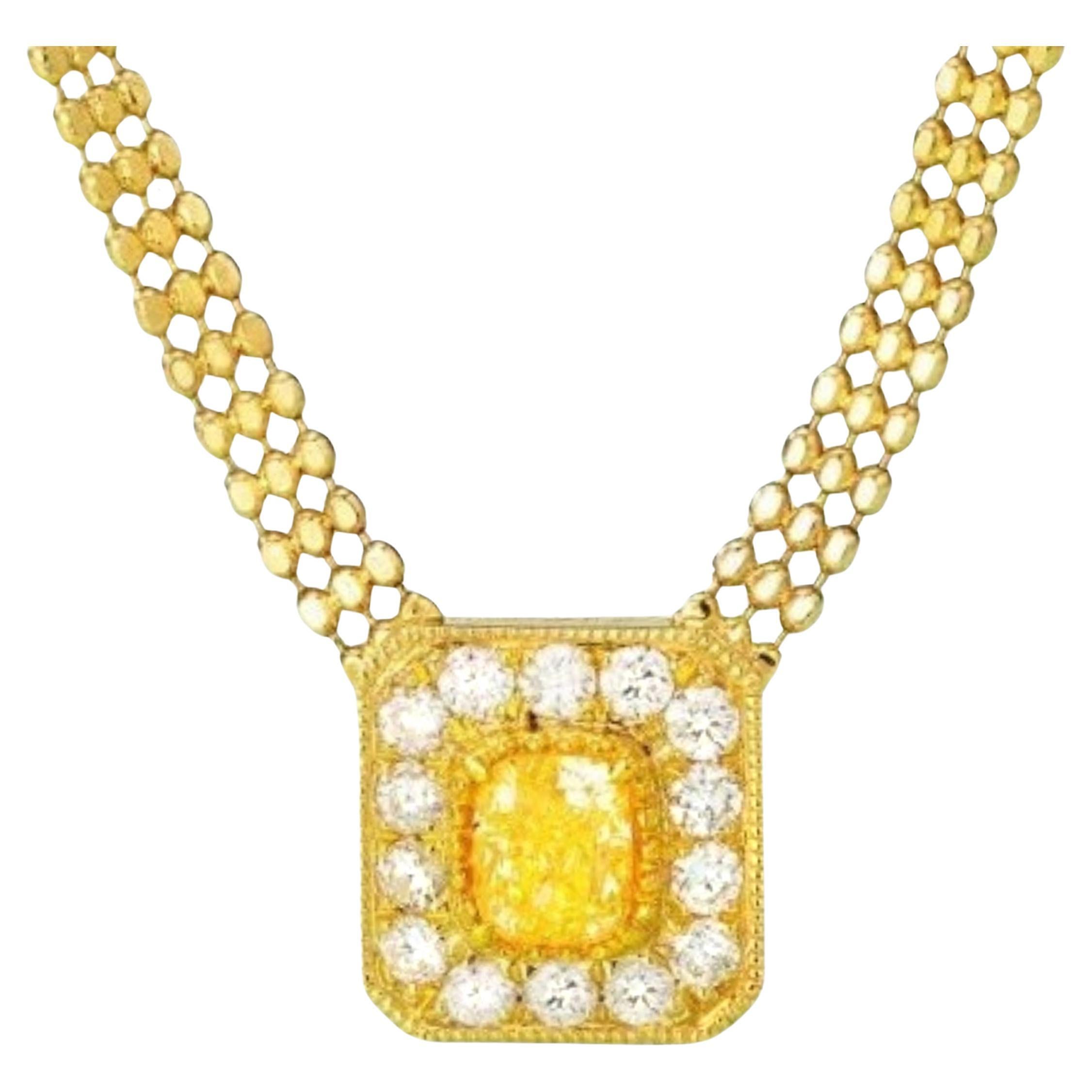 18K Yellow Gold Fancy Yellow Diamond & Diamond Cuban Chain Necklace