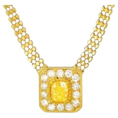 18K Yellow Gold Fancy Yellow Diamond & Diamond Cuban Chain Necklace