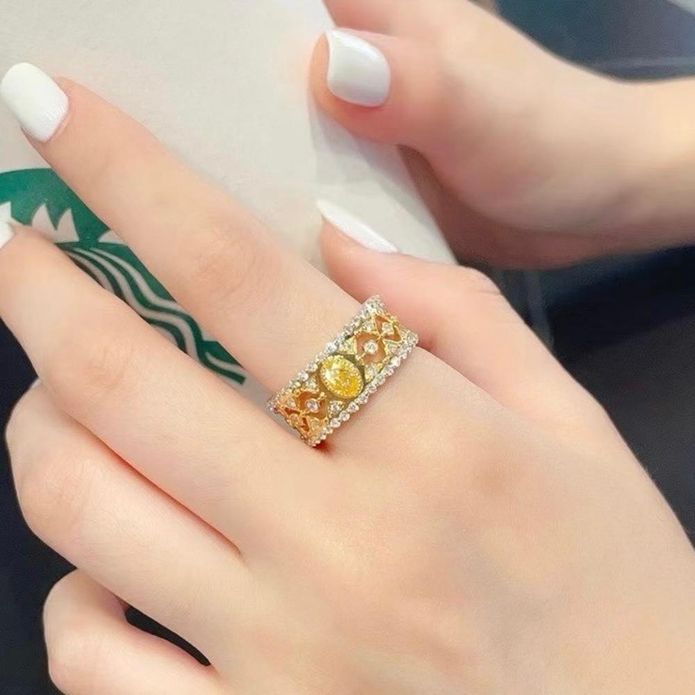 Modern 18K Yellow Gold Fancy Yellow Diamond & Diamond Lace Ring For Sale