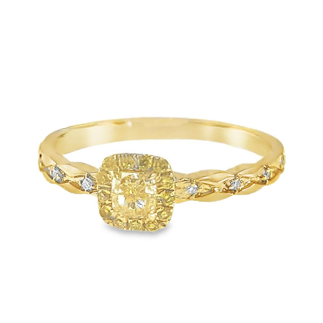 18K Yellow Gold Fancy Yellow Diamond Minimalist design Engagement Ring

1 Fancy Yellow Diamond - 0.29 CT
Diamonds - 0.12 CT
Total Weight - 2.65 GM

When selecting a gift or a lover's ring, a fancy yellow diamond may be a more suitable choice than a