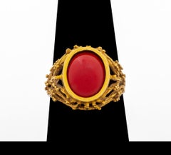 18K Yellow Gold Faux Coral Ring
