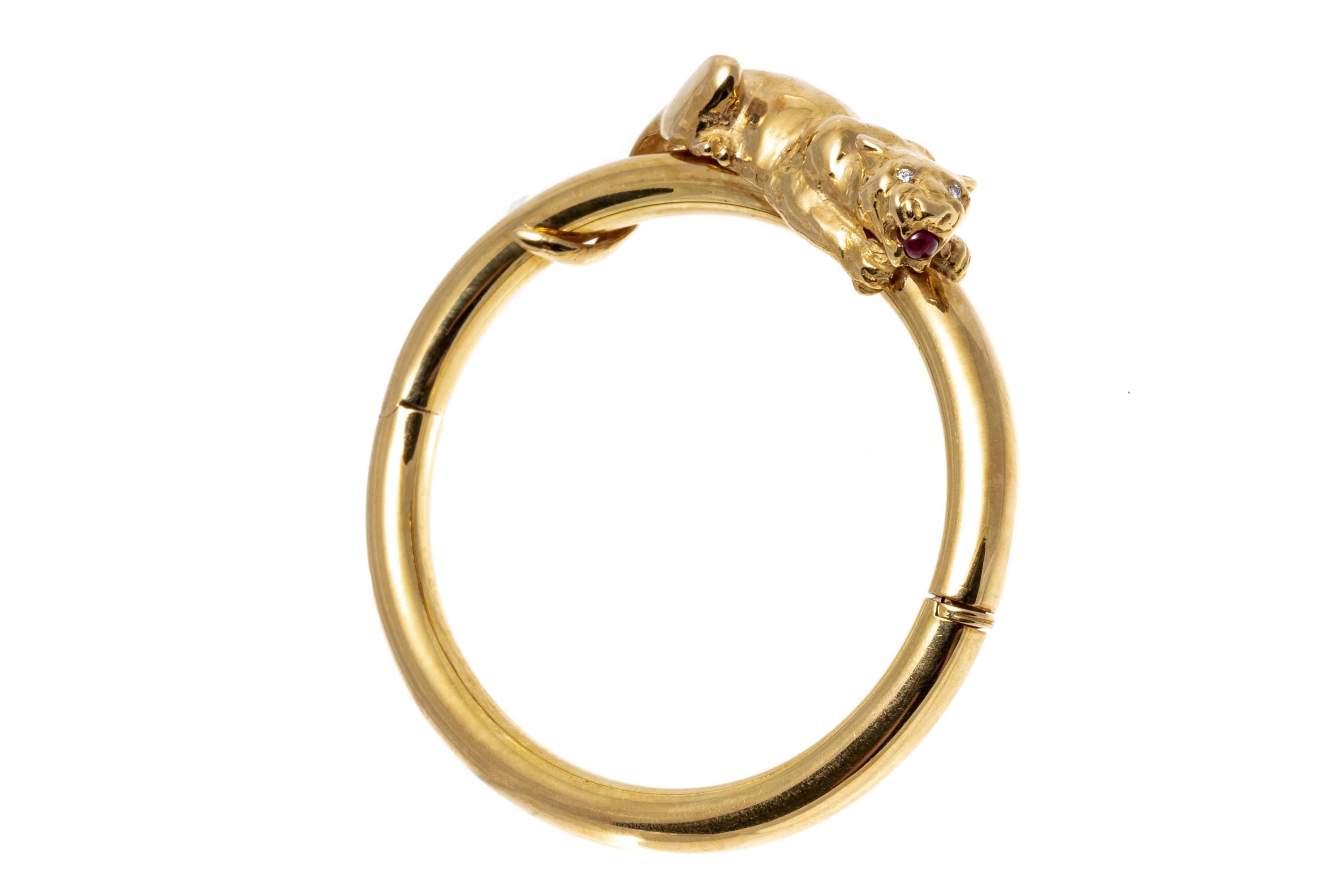18k Yellow Gold Figural Crouching Panther Hinged Bangle Bracelet For Sale 4