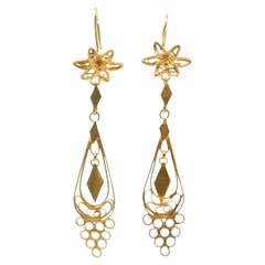 18K Yellow Gold Filigree Dangle Earrings