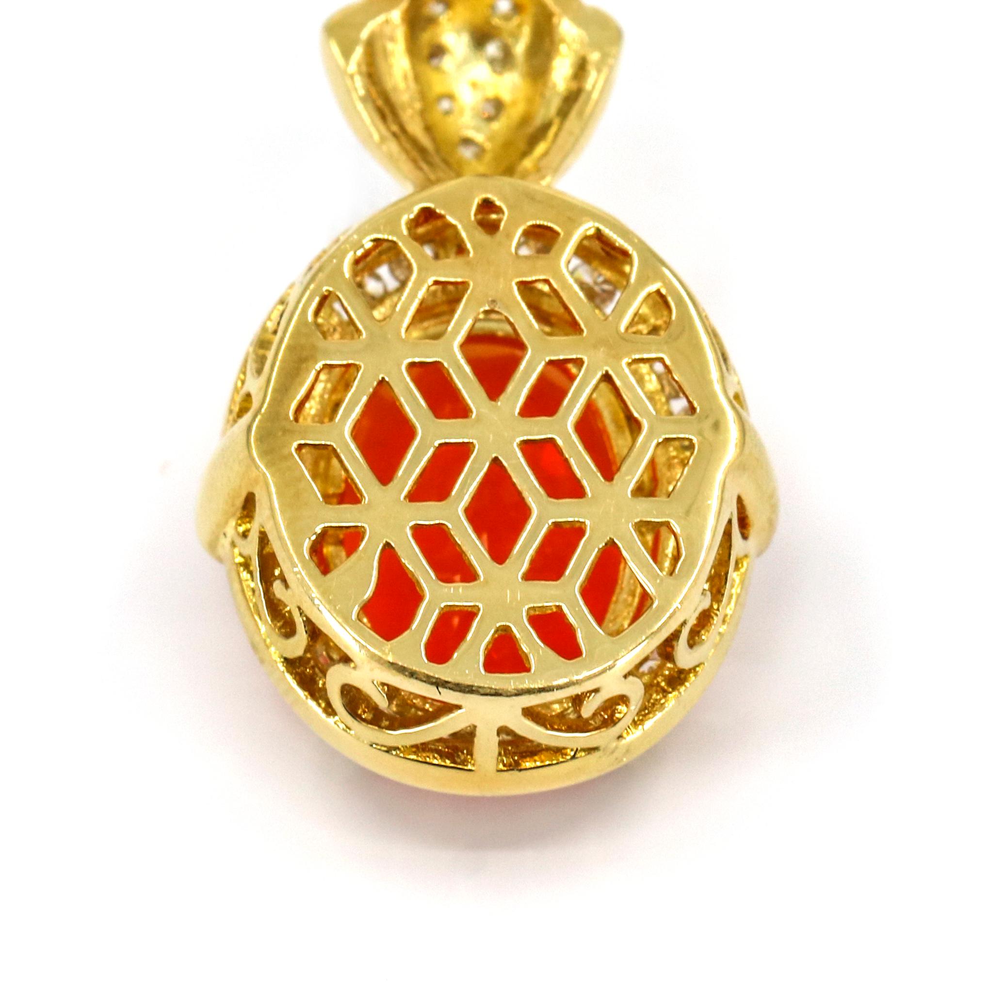 18 Karat Yellow Gold Fire Opal Diamond Pendant Enhancer In Excellent Condition For Sale In Fort Lauderdale, FL