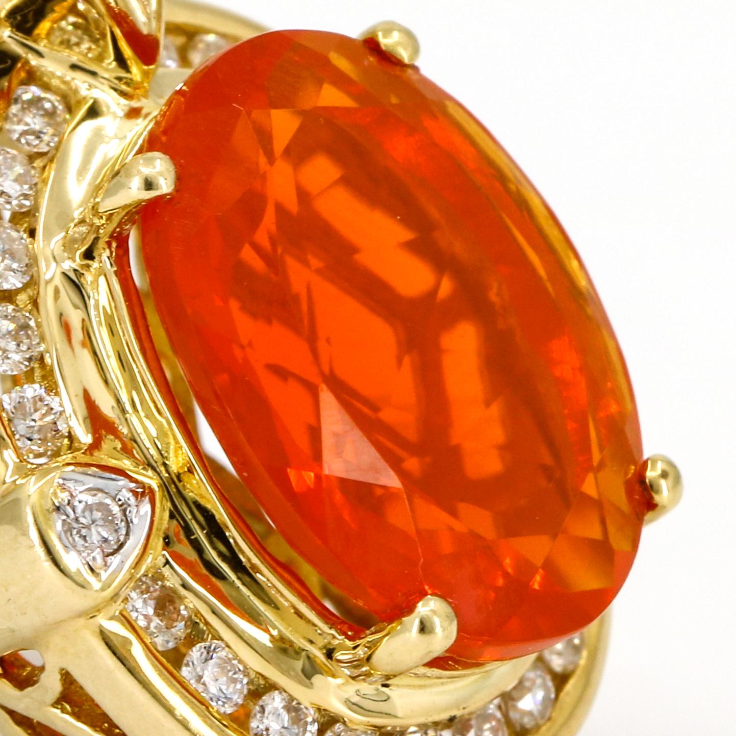 18 Karat Yellow Gold Fire Opal Diamond Pendant Enhancer For Sale 1