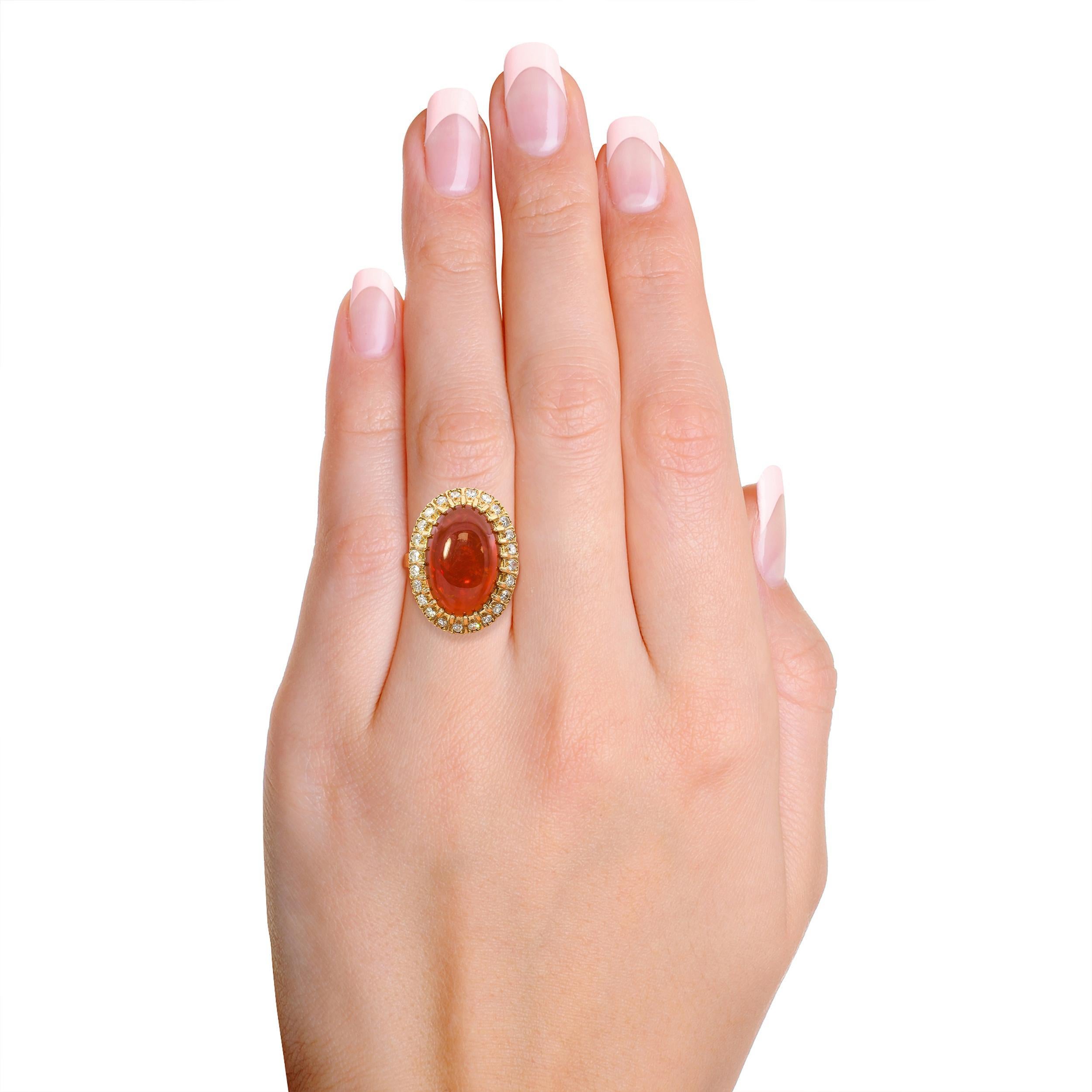 Mixed Cut 18k Yellow Gold Fire Opal Diamond Ring For Sale