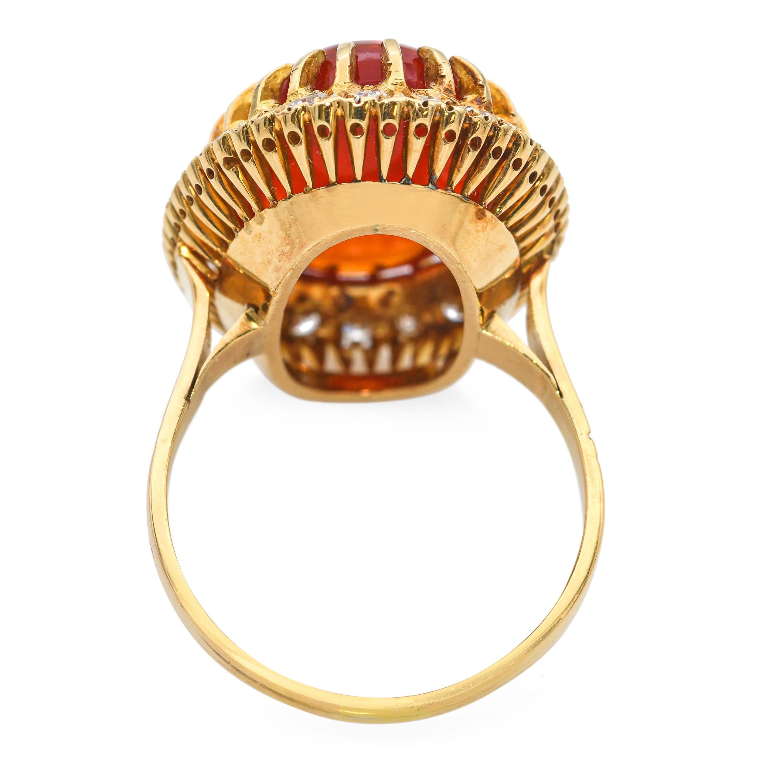 Women's 18k Yellow Gold Fire Opal Diamond Ring For Sale