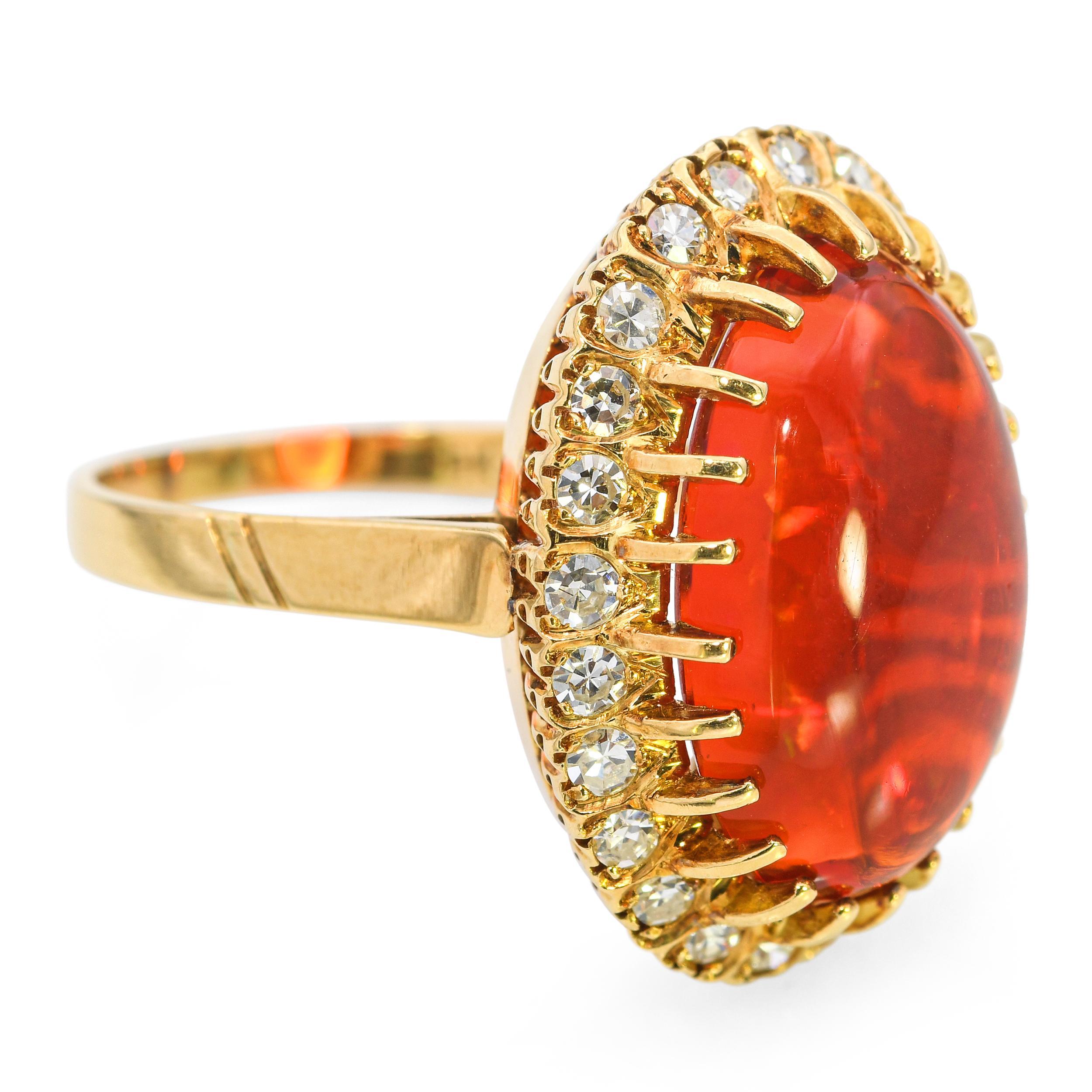 18k Yellow Gold Fire Opal Diamond Ring For Sale 1