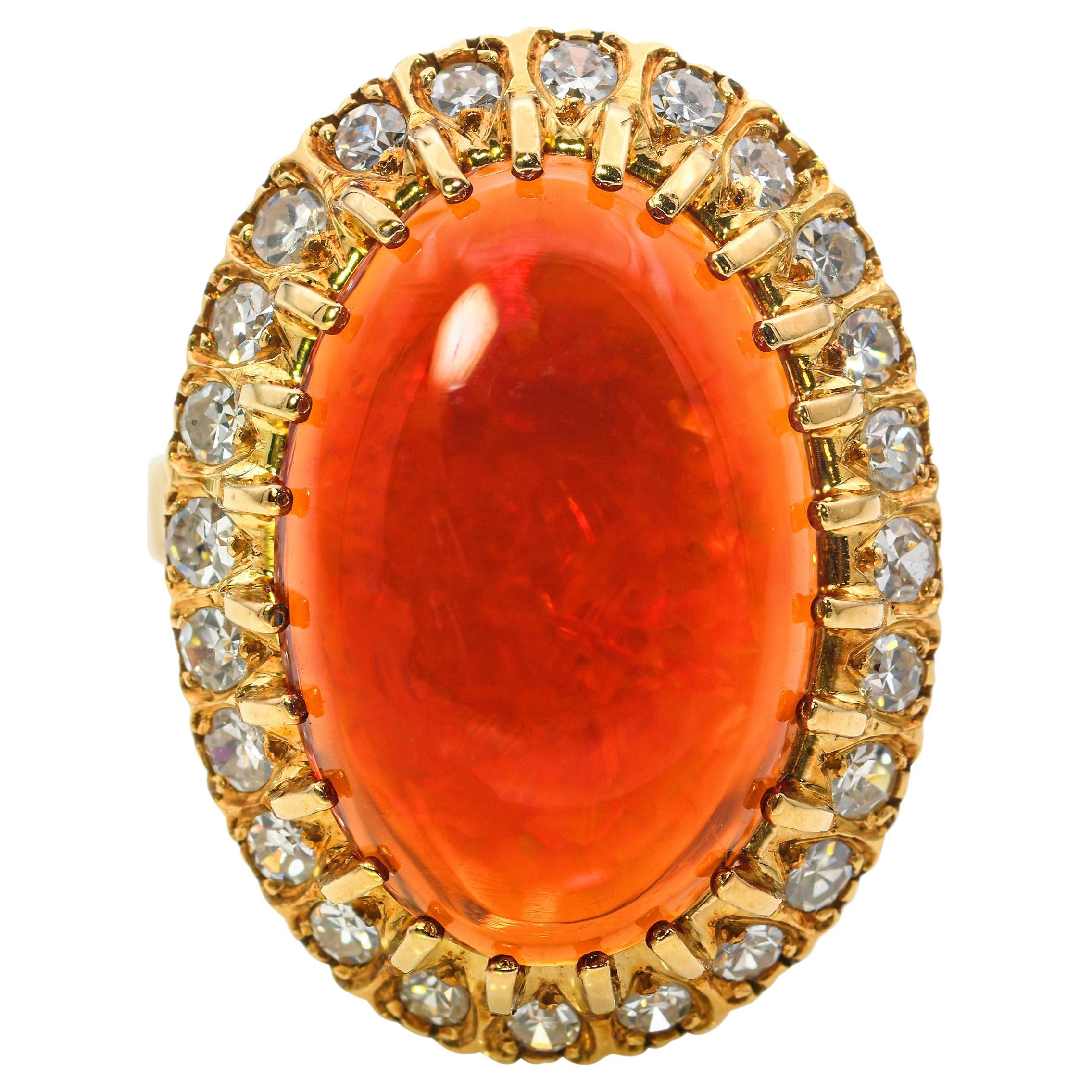 18k Gelbgold Feuer Opal Diamant Ring