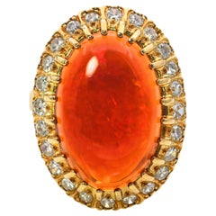 18k Yellow Gold Fire Opal Diamond Ring