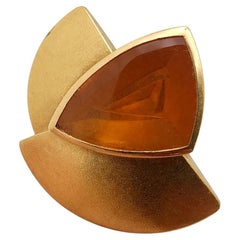 Anello decorativo da cocktail in oro giallo 18K con opale di fuoco firmato Munsteiner