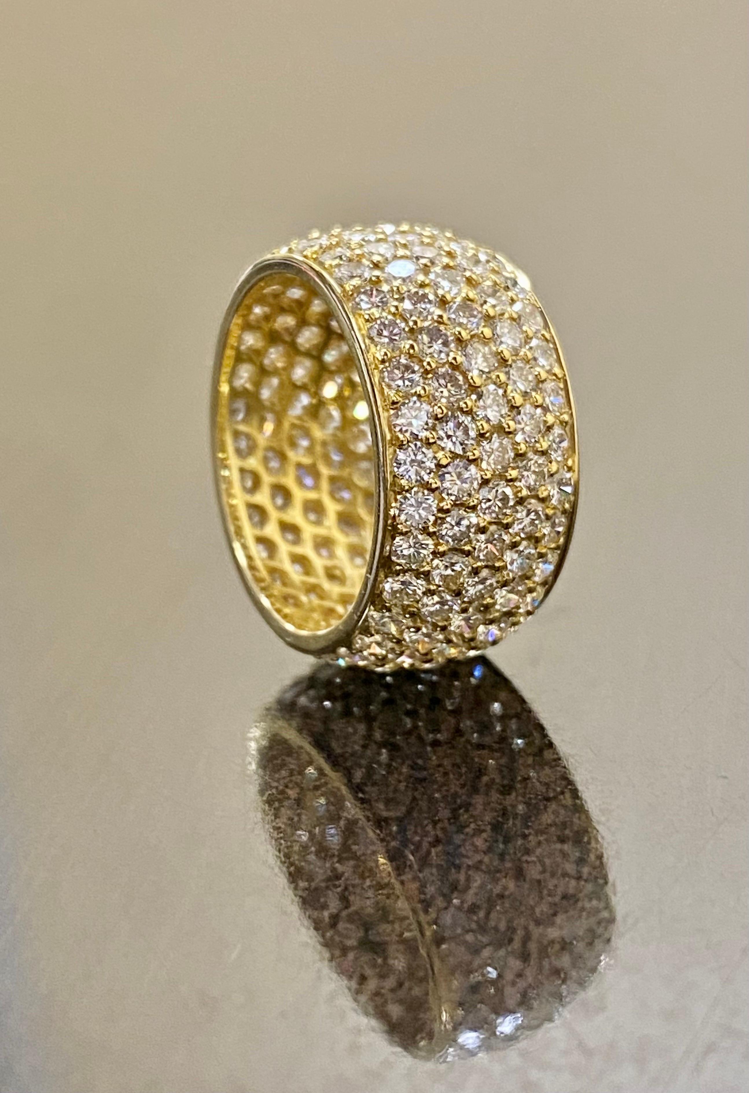 18K Yellow Gold Five Row Pave Diamond 6 Carat Engagement Band For Sale 5