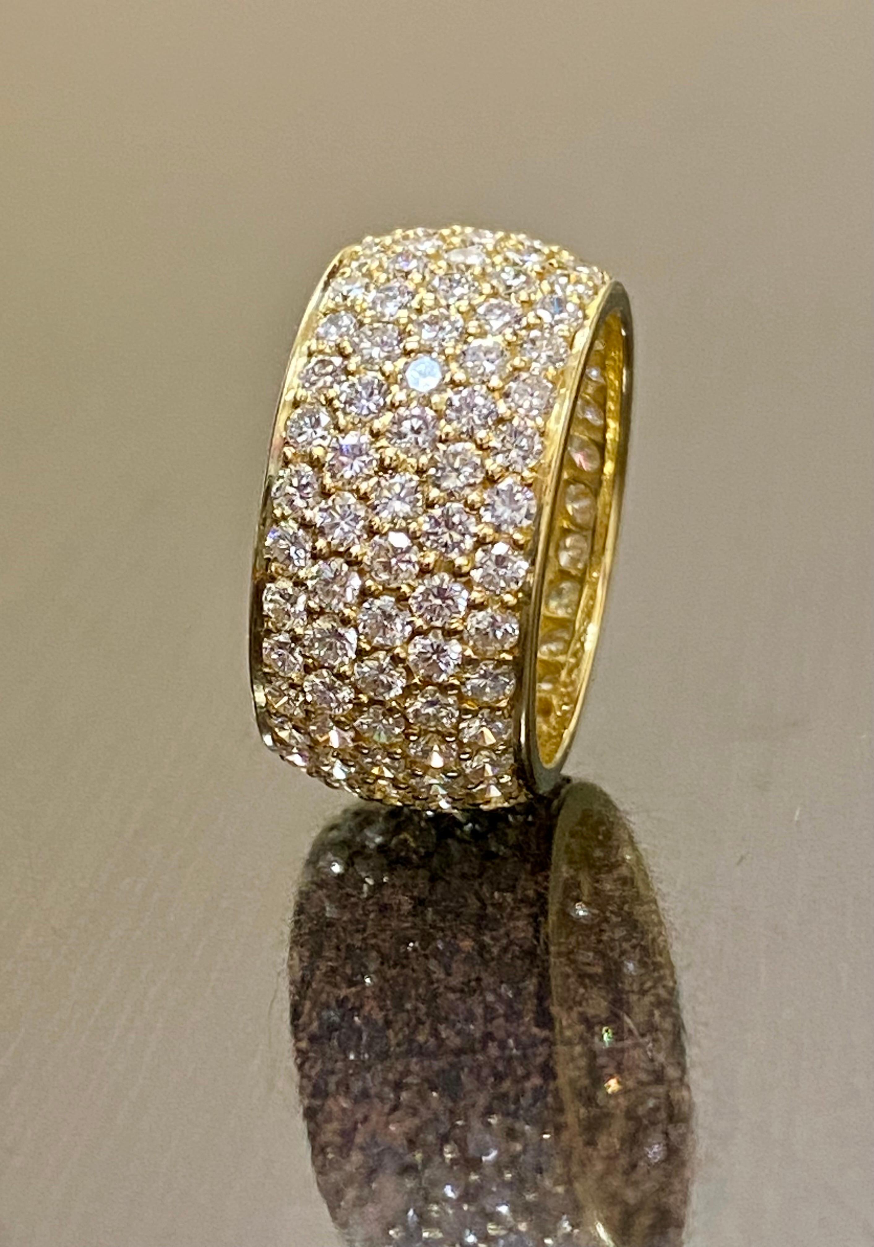 18K Yellow Gold Five Row Pave Diamond 6 Carat Engagement Band For Sale 7