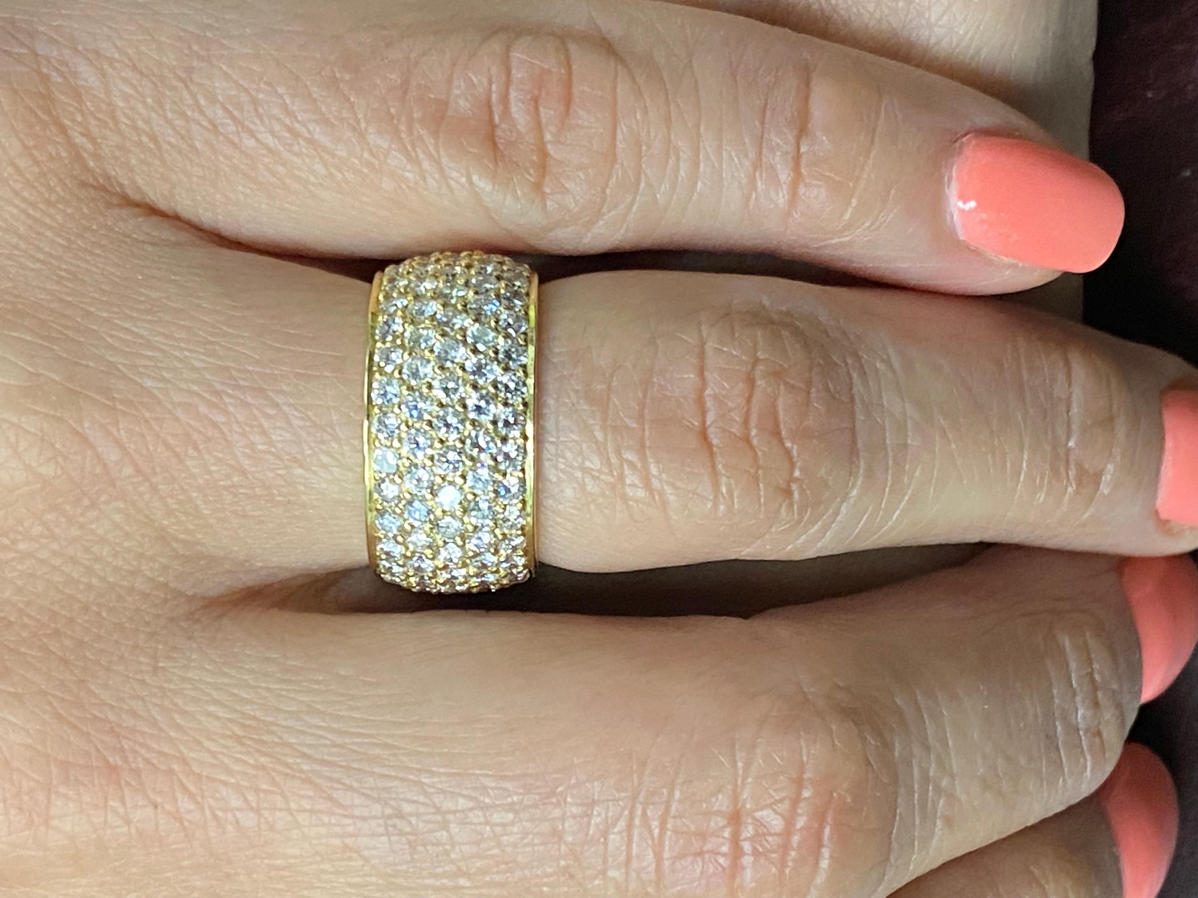 18K Yellow Gold Five Row Pave Diamond 6 Carat Engagement Band In New Condition For Sale In Los Angeles, CA