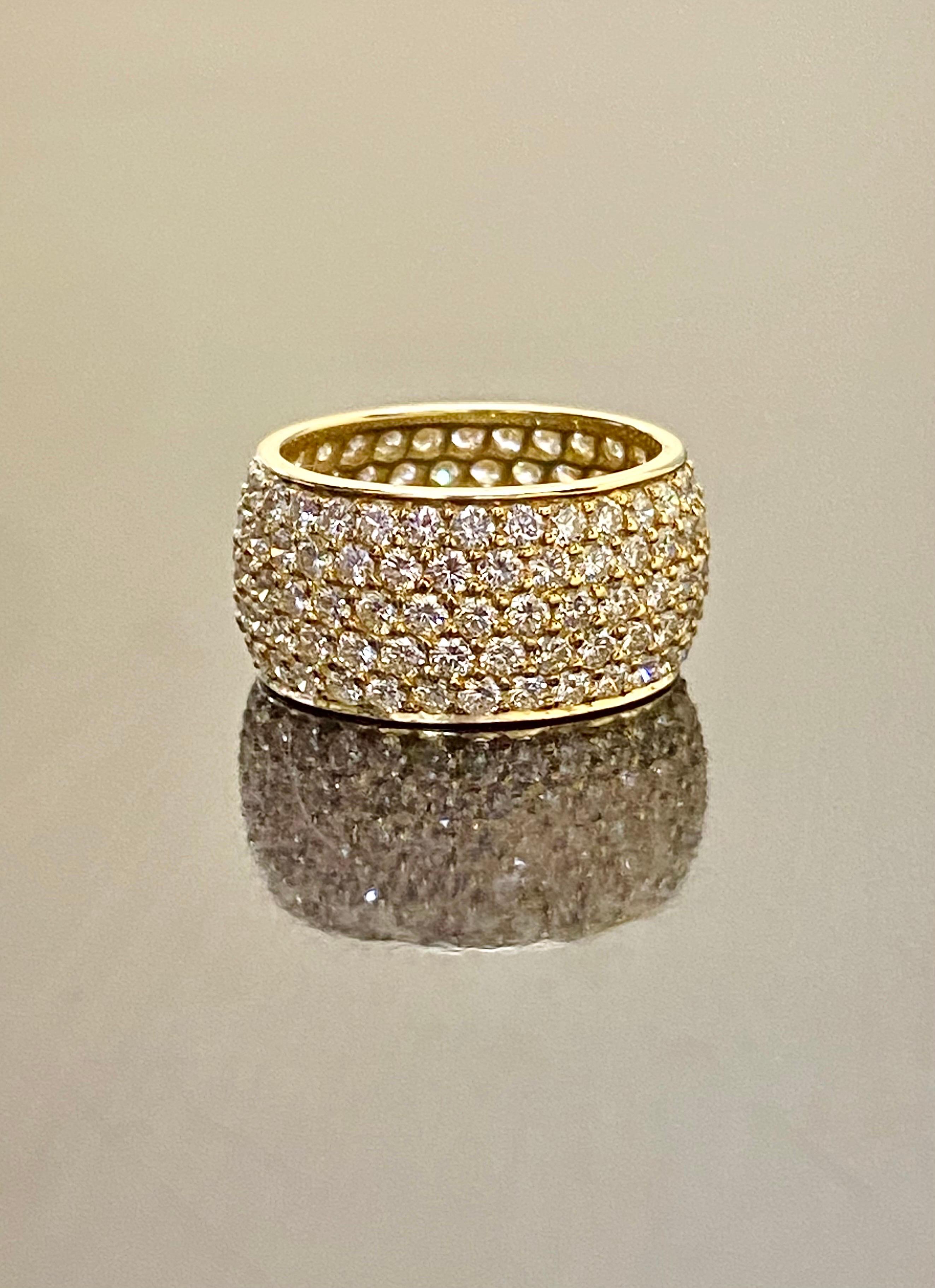 Women's 18K Yellow Gold Five Row Pave Diamond 6 Carat Engagement Band For Sale