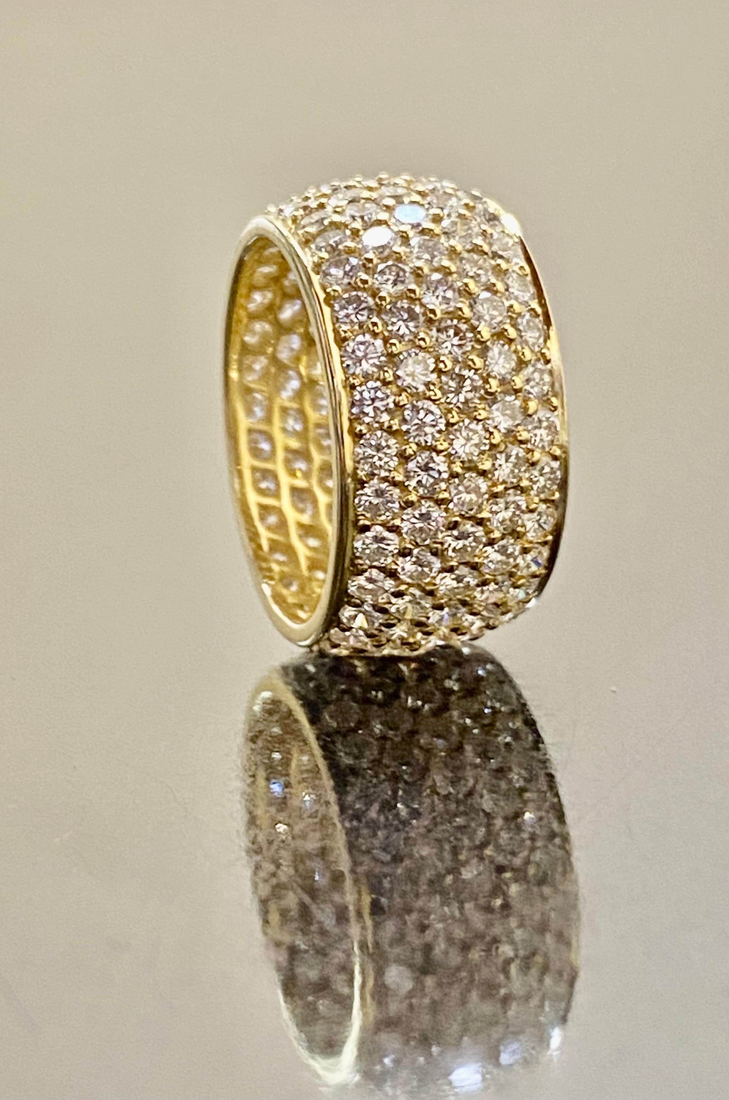18K Yellow Gold Five Row Pave Diamond 6 Carat Engagement Band For Sale 2