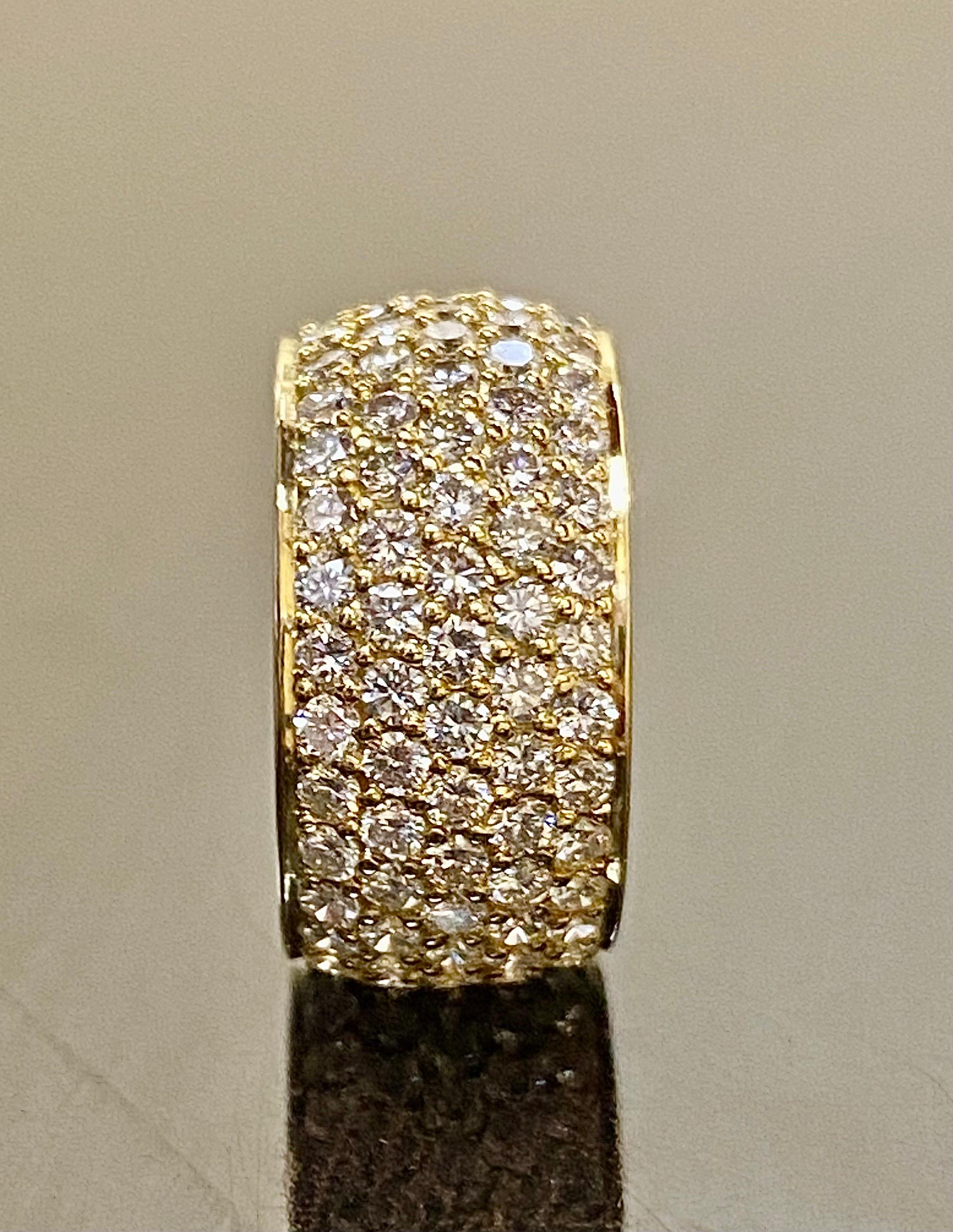 18K Yellow Gold Five Row Pave Diamond 6 Carat Engagement Band For Sale 3