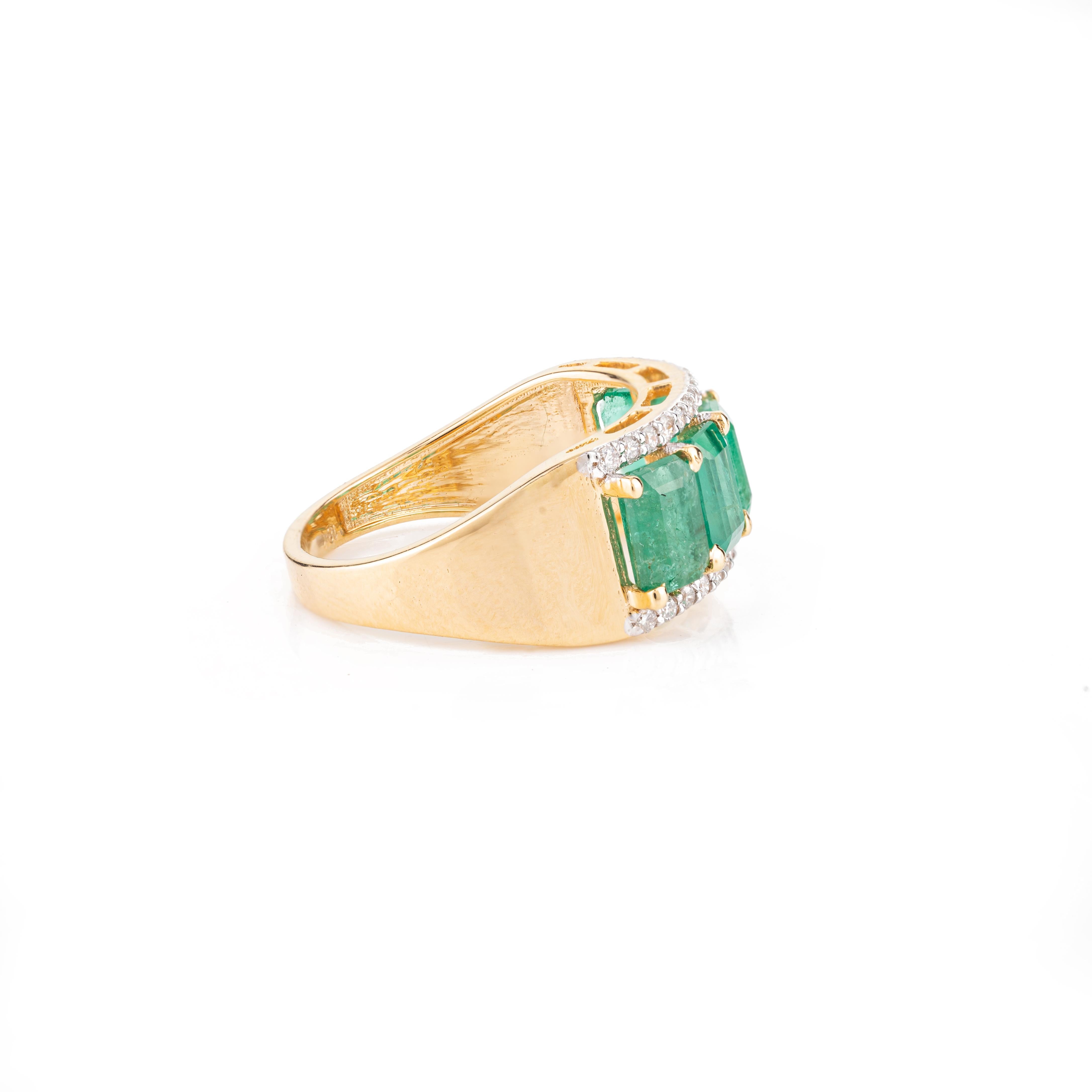 For Sale:  18k Yellow Gold Five Stone Emerald Diamond Engagement Band Ring for Women 4