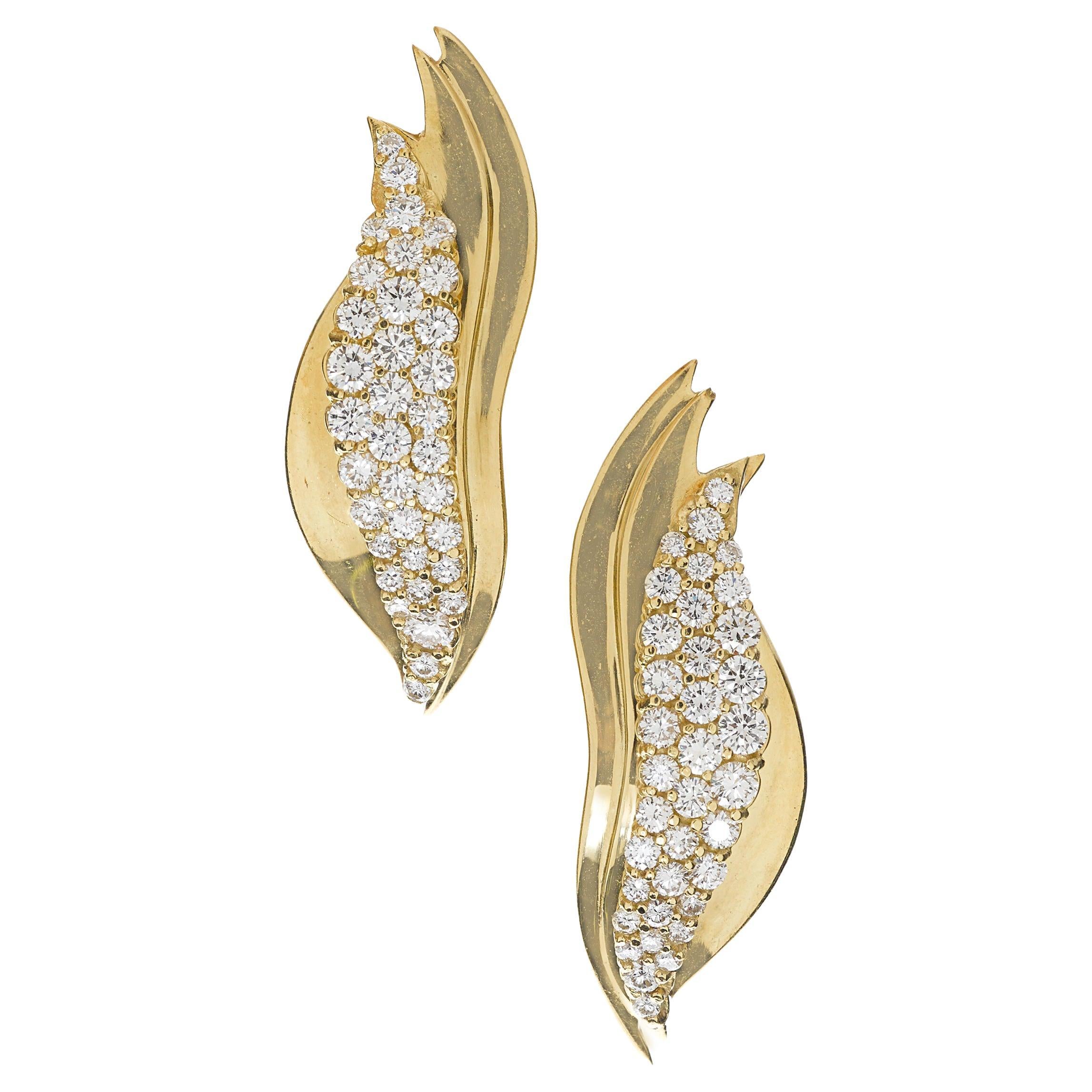 18 Karat Gelbgold "Flame" Diamant-Ohrclip-On-Ohrringe mit 3 Karat Diamanten