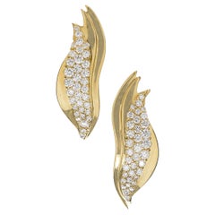 18k Yellow Gold "Flame" Diamond Ear Climb Clip-On Earrings 3 Cts Diamonds