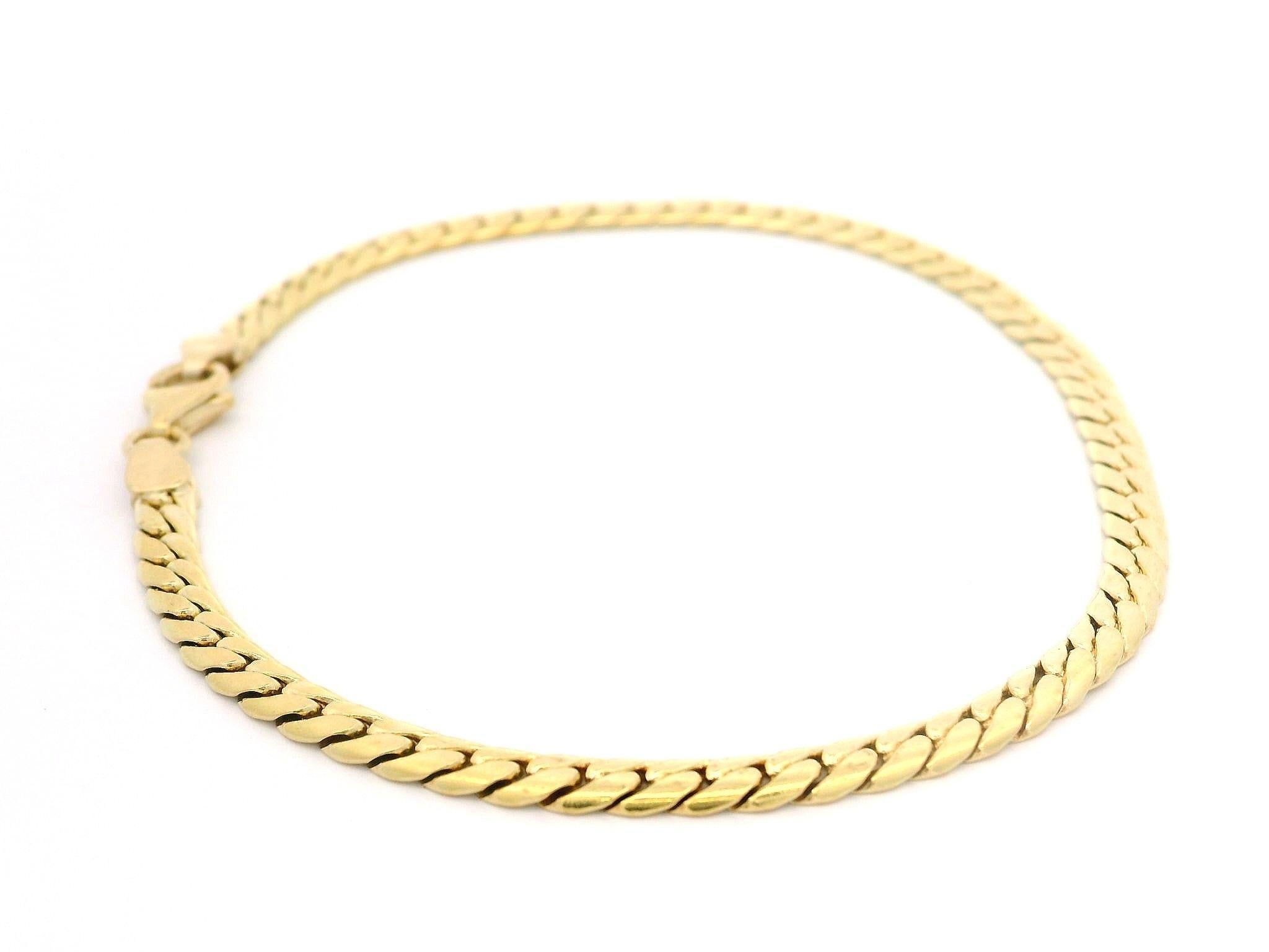 Bracelet unisexe en or jaune 18k à maillons cubains plats Classic de 3,46 mm de large Excellent état - En vente à Montclair, NJ