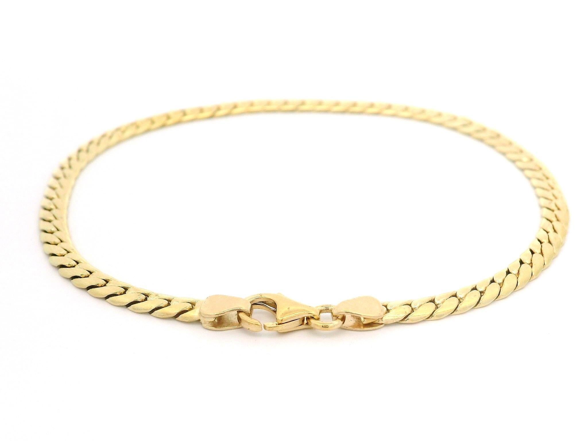 Bracelet unisexe en or jaune 18k à maillons cubains plats Classic de 3,46 mm de large Unisexe en vente