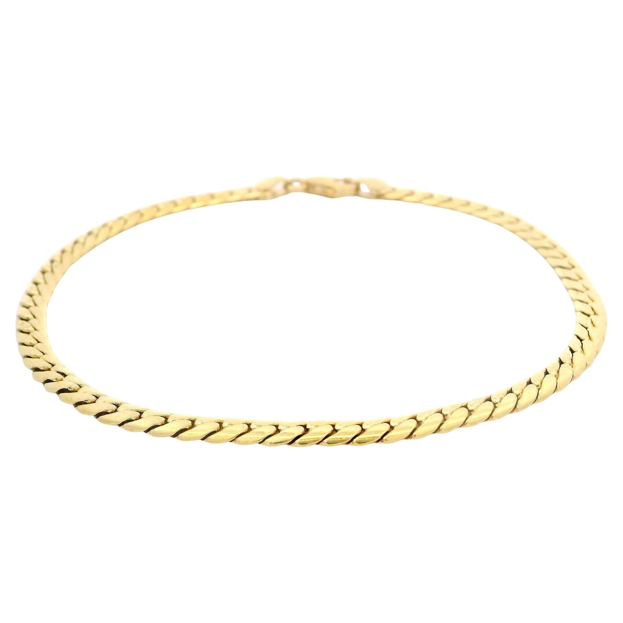 18k Yellow Gold Flat Curb Cuban Link Classic 3.46mm Wide Unisex Bracelet